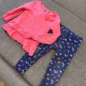Carter’s 12M Baby Girl Coral Ruffle Top & Floral Leggings Outfit Set